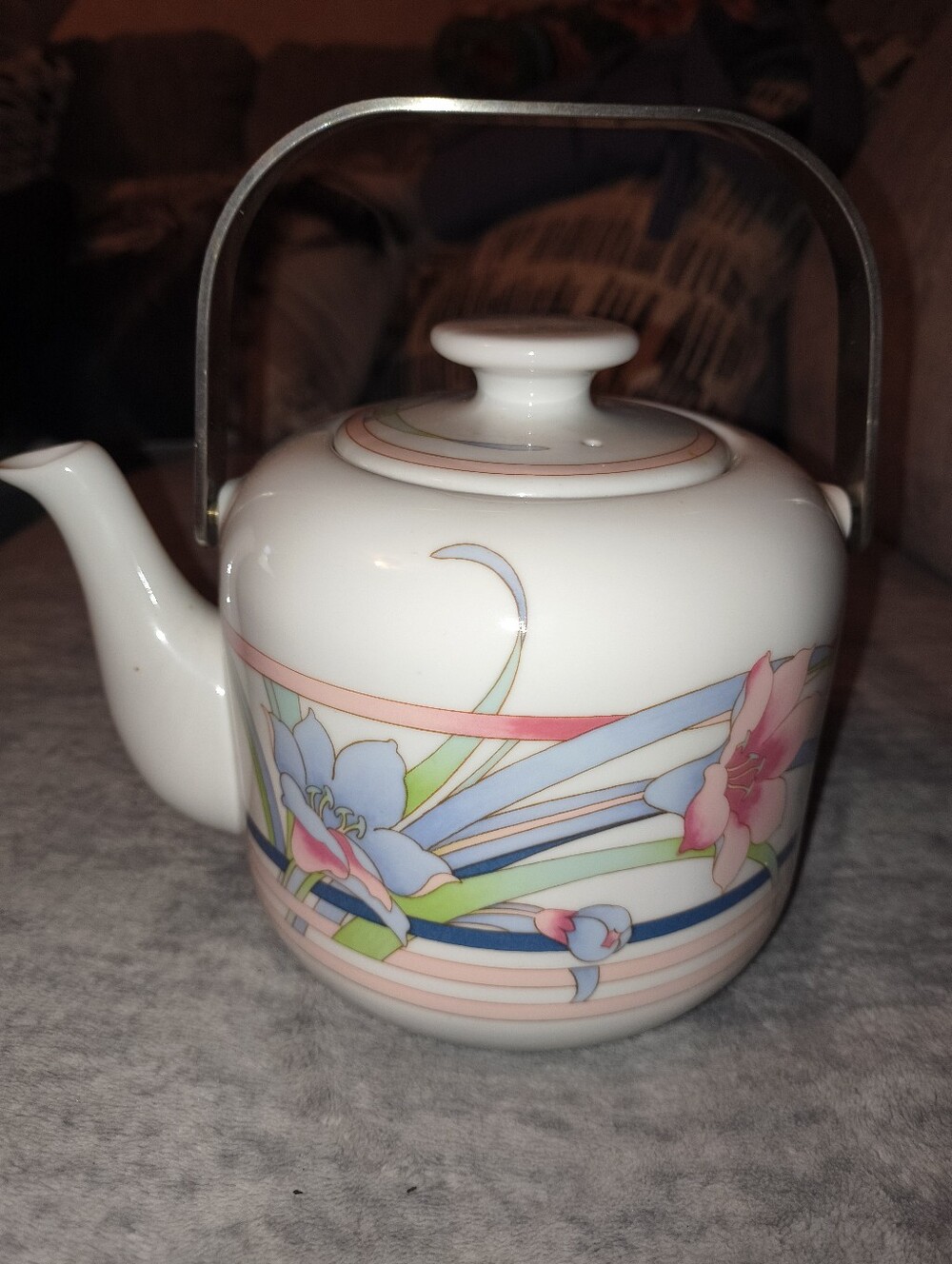 Porcelain Floral Teapot - White with Pastel Floral Design
